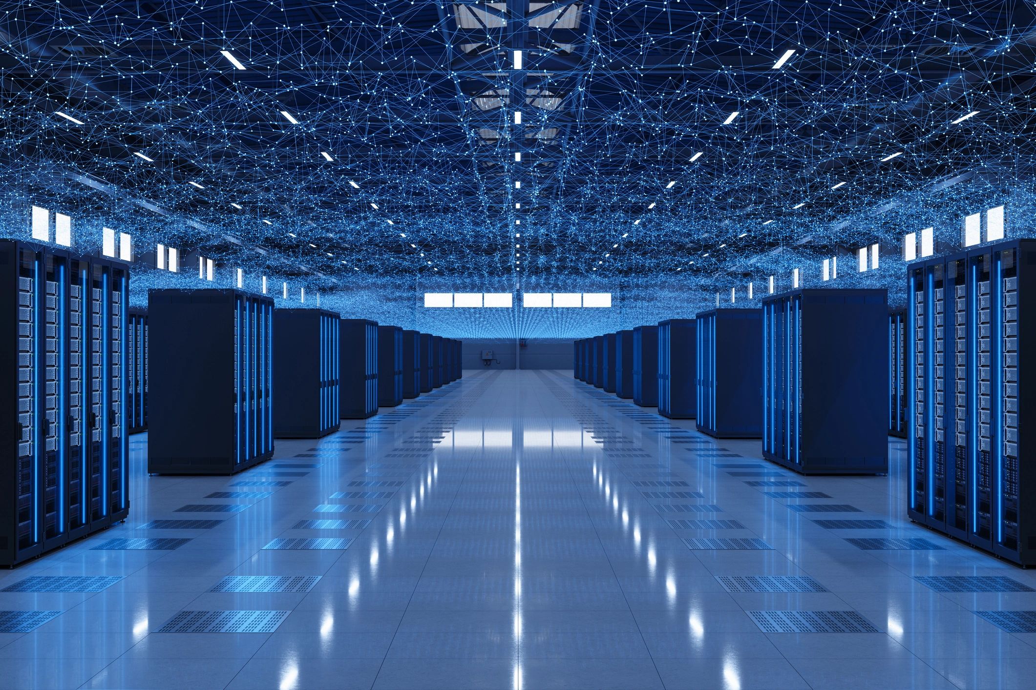Server racks and network connections representing secure infrastructure
